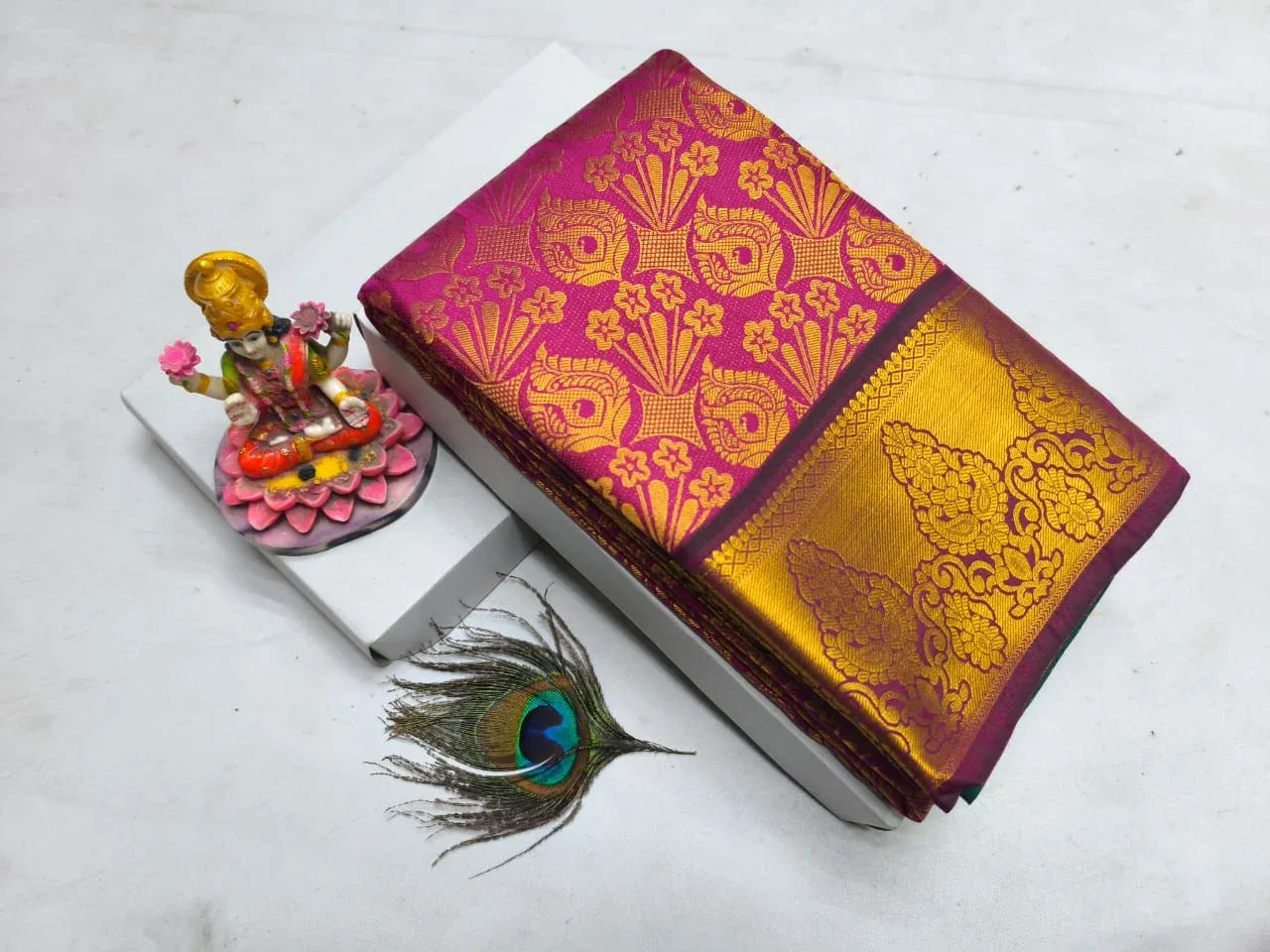 Rani Pink with Wine Peacock and Flower Butta Kanchipuram Silk Saree